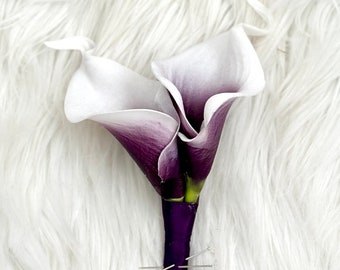 Purple Calla Lily Boutonniere, Real Touch Calla Lily Boutonniere, Plum Boutonniere, Eggplant Boutonniere, Plum Calla Lily Boutonniere, Purpl