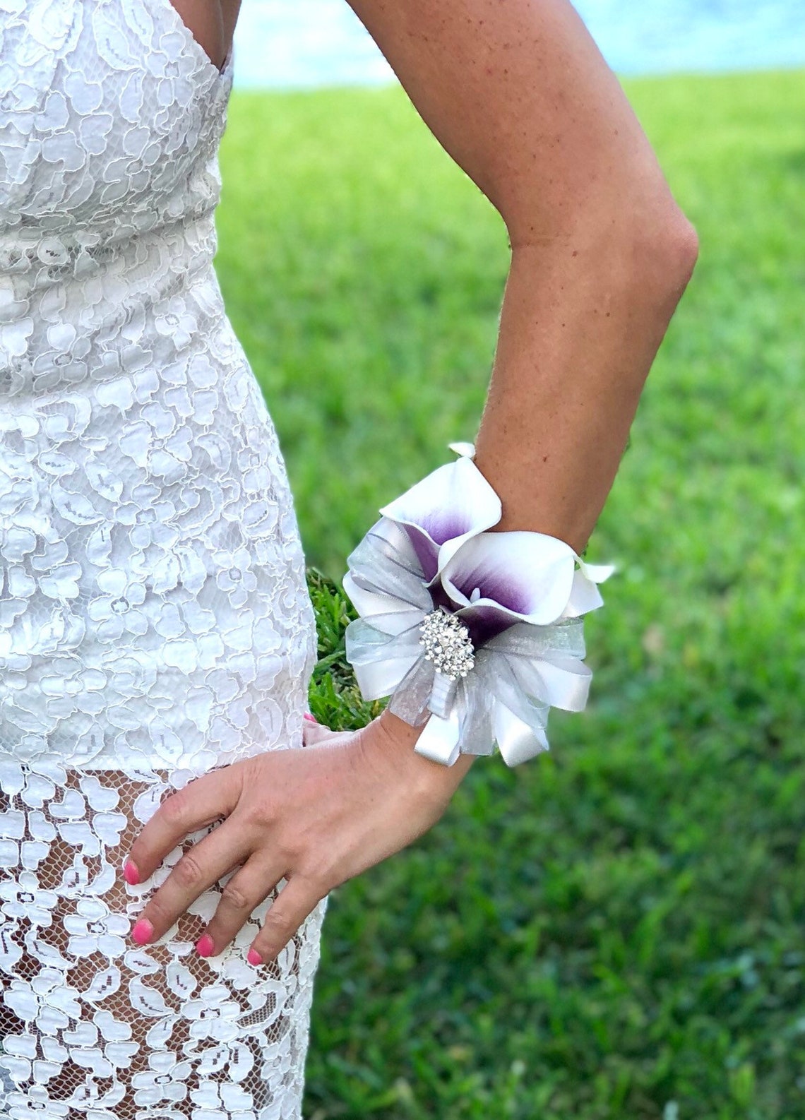 Purple Calla Lily Wrist Corsage Plum Corsage Silver Wrist Etsy