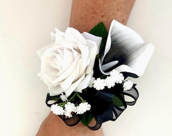 Black & White Calla Lily Corsage: Bling Boutonniere Prom Flowers