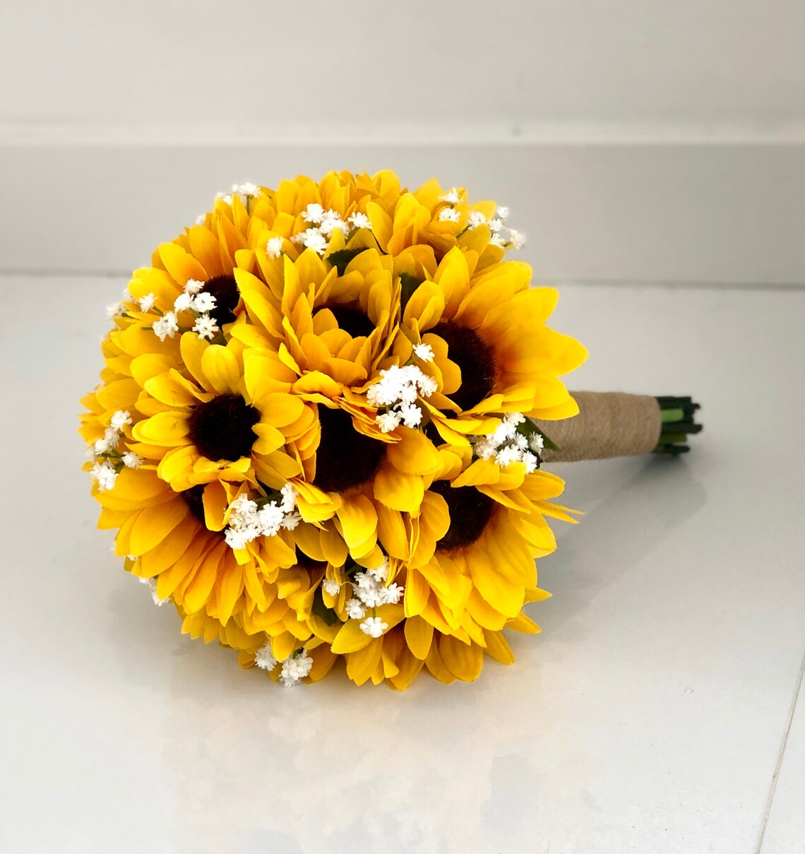 10 Sunflower Bouquet Babys Breath and Sunflower Etsy