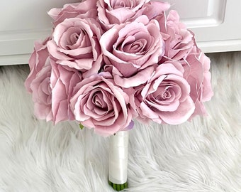 Rose Bouquet Dusty Rose Bouquet, Mauve Rose Bouquet, Dusty Rose Boutonnière, Bouquet, Blush Bouquet, Ivory Rose Bouquet,