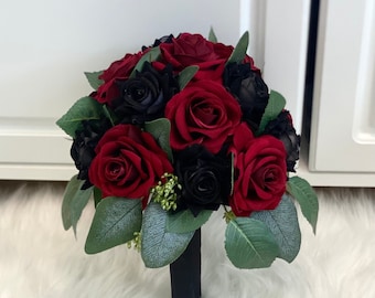 Black and Burgundy Bouquet, Black Bouquet, Black and White Bouquet, Black and Red Bouquet, Black Bridesmaid Bouquet, Rose Bouquet