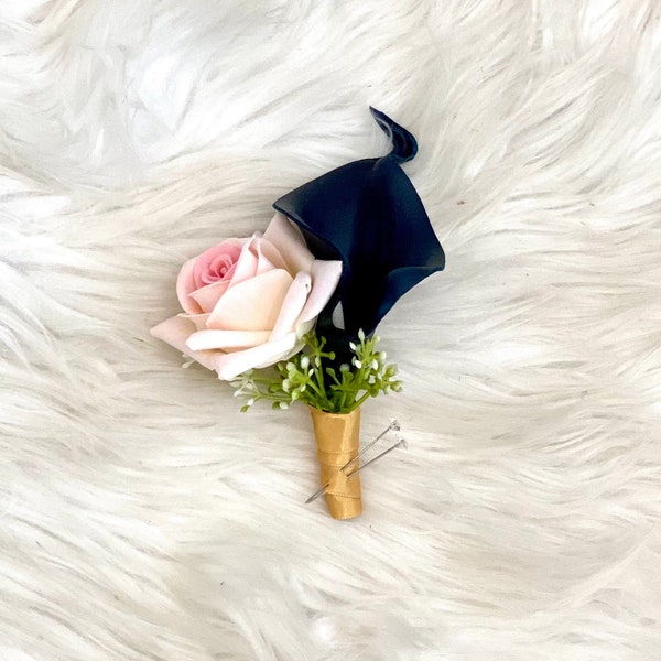 Rose Boutonnière, Burgundy Boutonnière, Blush Boutonnière, Burgundy and Blush Boutonnières, Calla Lily Bout, Boho , Blush Boutonnière, Navy