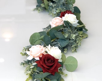 Burgundy Rose Eucalyptus Garland: Silk Wedding Centerpiece