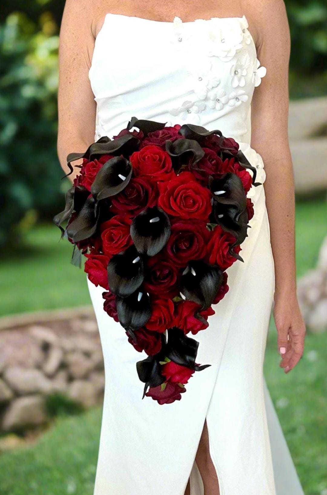 Buy Black Wedding Flowers,calla Lily Bouquet, Black Red Bouquet