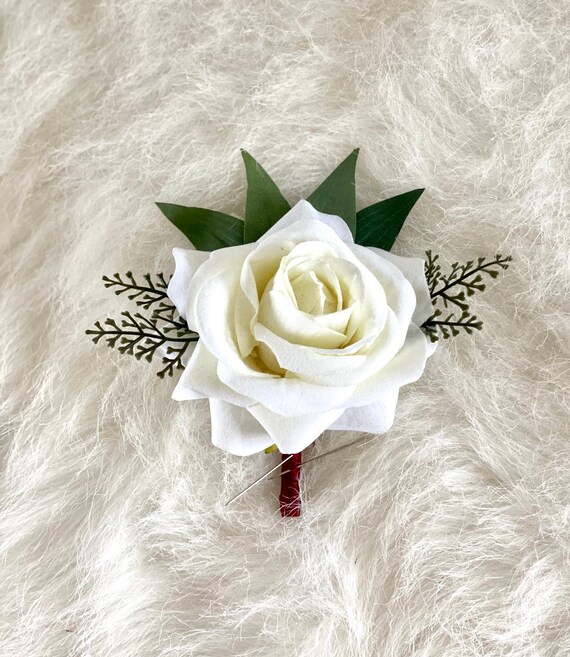 Details about   Rustic Wedding Ivory Cream Blush Silk Rose Flower Satin Wrap Stem Boutonnière 