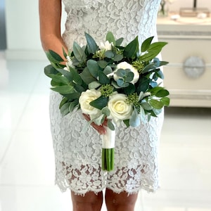 Quantity 1 Eucalyptus Bouquet, Rose Bridal Bouquet,  Greenery Bouquet, Ivory Rose Bouquet, Boho Bouquet, Bridesmaid Bouquet, Rose Bouquet,