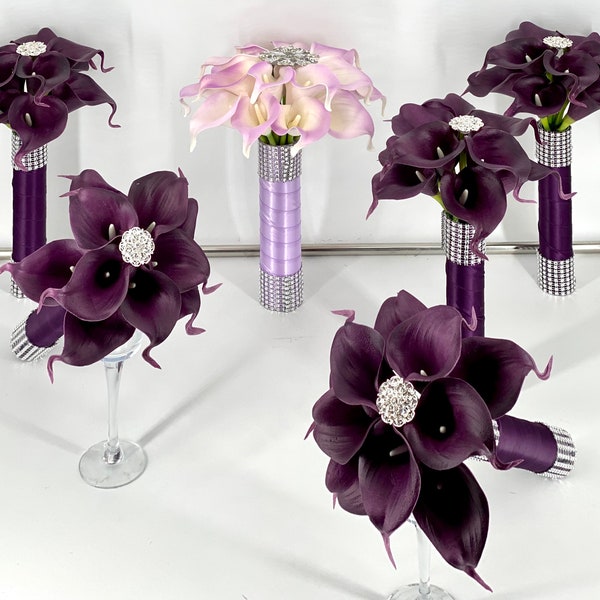 Pricing In Description Plum Calla Lily Bouquet, Purple Bridal Bouquet, Real Touch Calla Lily Bouquet, Plum Bouquet, Purple Bridal Bouquet,