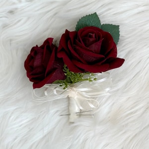Burgundy Rose Corsage, Ivory Silk Rose Pin Corsage, White Rose Corsage, Mother Corsage, Blush Corsage, Lapel Corsage, Flower Pin, Dark Red