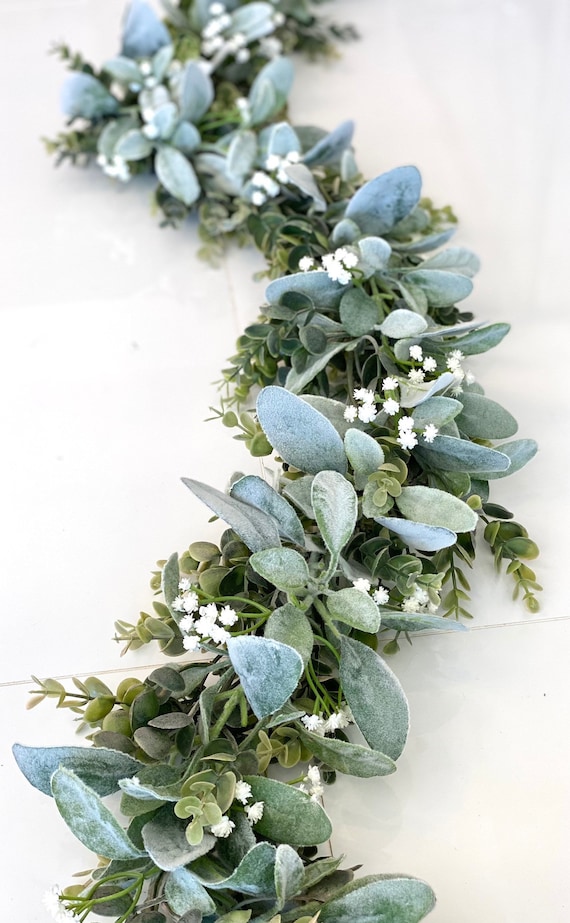 6Ft Artificial Frosted Eucalyptus & Baby's Breath Garland