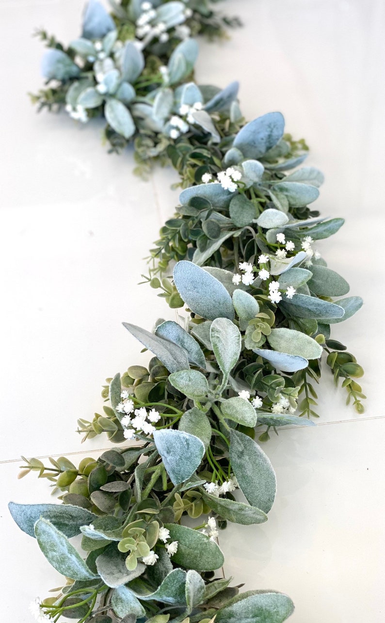 Faux Eucalyptus Garland: Lambs Ear & Baby’s Breath Wedding Centerpiece