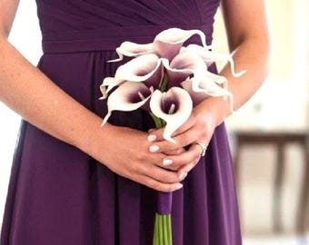 Real Touch Picasso Purple Calla Lily Bouquet: Plum Wedding Flower Package