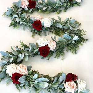 Eucalyptus Garland, Lambs Ear Garland, Wedding Centerpiece, Arch Flowers, Burgundy Blush Garland, Greenery Garland, Table Runner, Lam