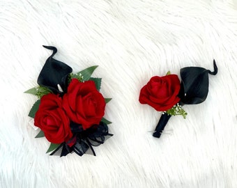 Black and Red Boutonnière, Black Calla Lily Boutonnière, Black Corsage, Red and Black Corsage, Prom Boutonnière, Prom Flowers