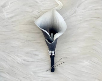 1 picasso black boutonnière, Black and White Calla Lily Boutonnières, Black Bling Boutonnière, Groomsman Boutonnière, Prom Boutonnière, Blac