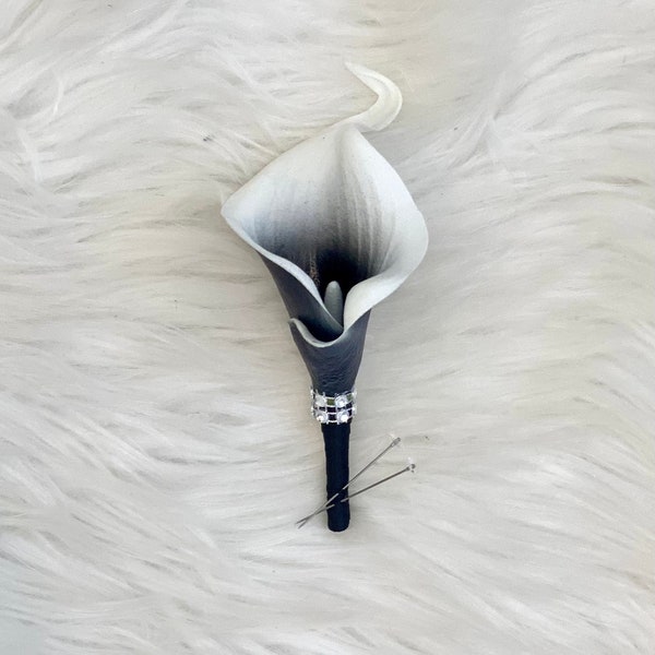 1 picasso black boutonnière, Black and White Calla Lily Boutonnières, Black Bling Boutonnière, Groomsman Boutonnière, Prom Boutonnière, Blac