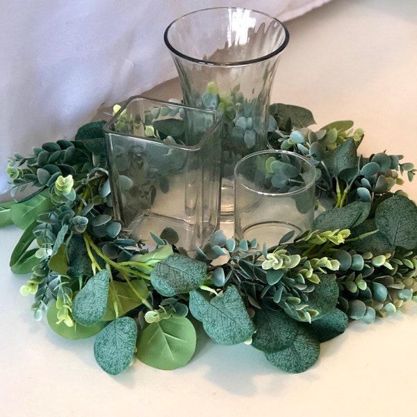 Faux Silver Dollar Eucalyptus Candle Wreath: Wedding Centerpiece (8-9" Inner Diameter)