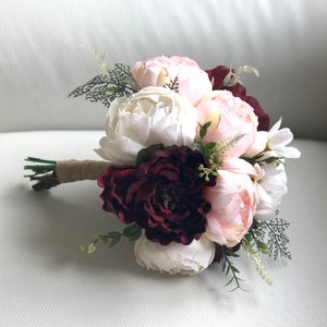 Burgundy and Blush Bouquet, Peony Bouquet, Marsala Bouquet, Burgundy Bouquet, Boho Bouquet, Greenery Bouquet, Blush Peony Bouquet, Cream Peo image 4