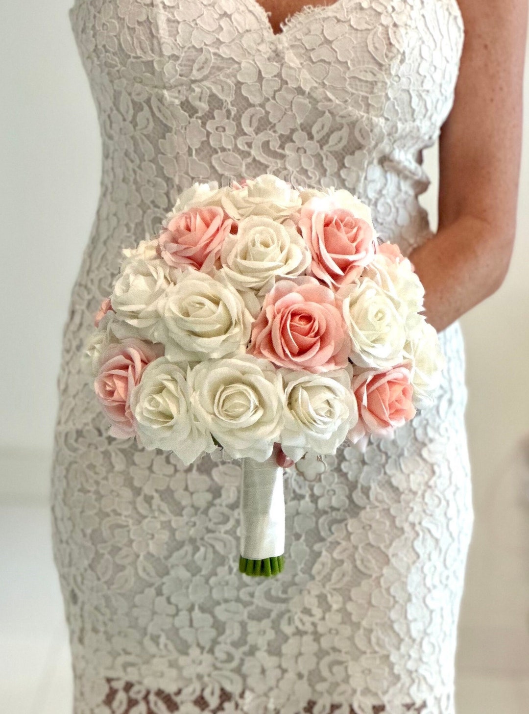 WEDDING BOUQUET Of Ivory Rose, Astromeria, And Lisanthus Silk Flowers - View #7