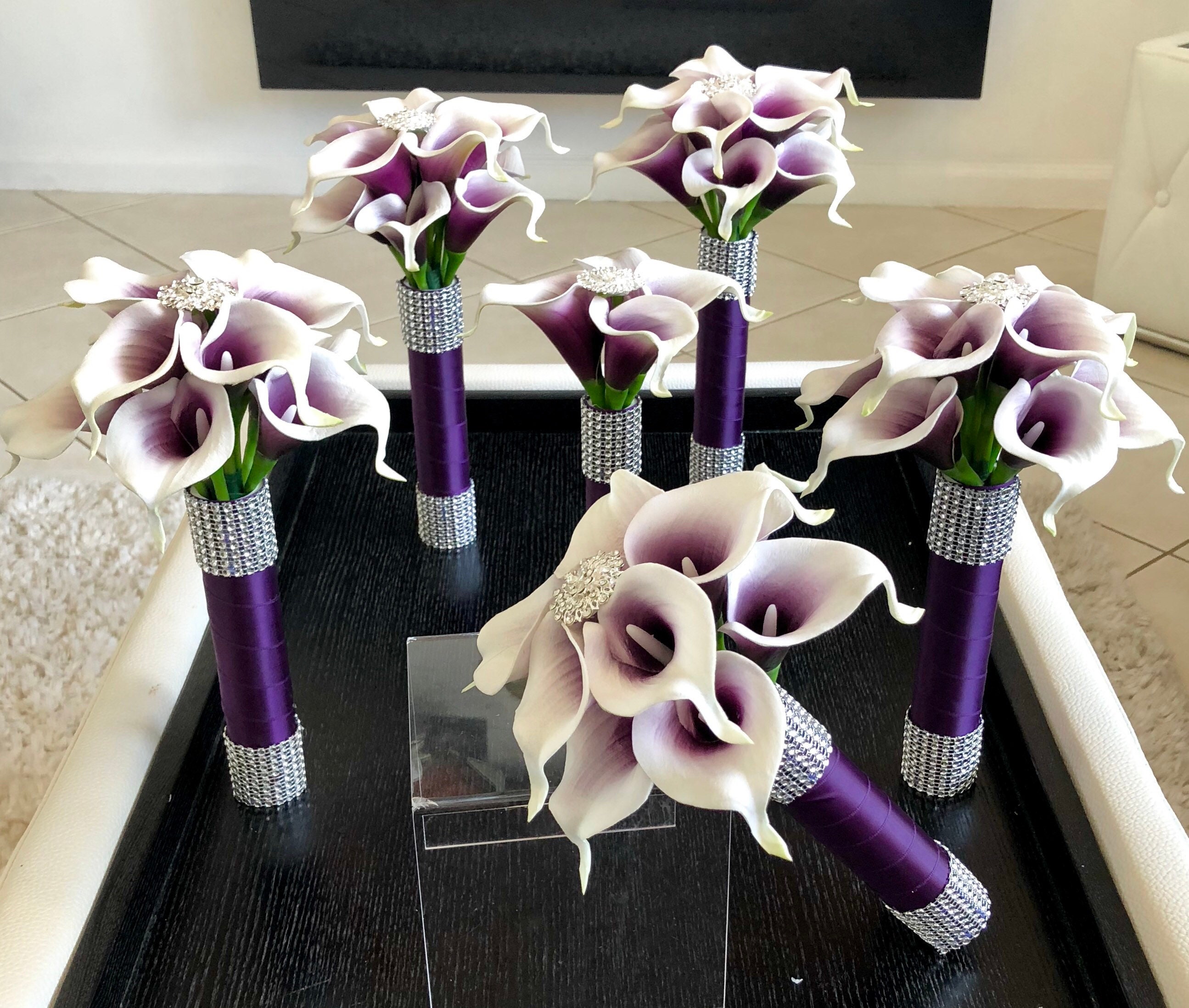 1 Purple and Silver Calla Lily Bridesmaid Bouquet Picasso - Etsy