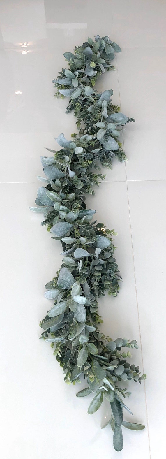 Miracliy 6 Ft Eucalyptus Garland with Flowers, Lambs Ear Greenery White  Roses Flower Garland Fake Vines for Wedding Boho Table Mantle Backdrop  Party