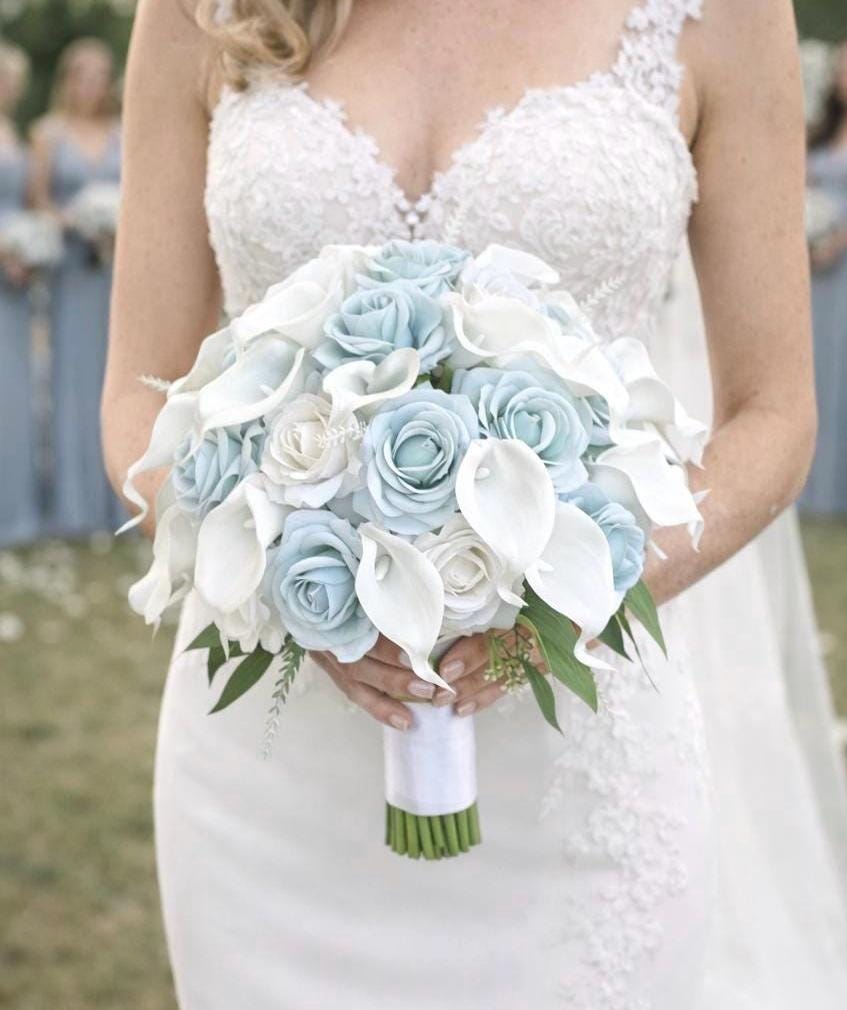 Blue & White Faux Wedding Florals Dusty Blue Wedding Flower  display picture 3