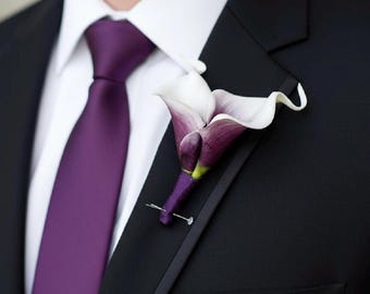 Real Touch Picasso Purple Calla Lily Bouquet: Plum Wedding Flower Package