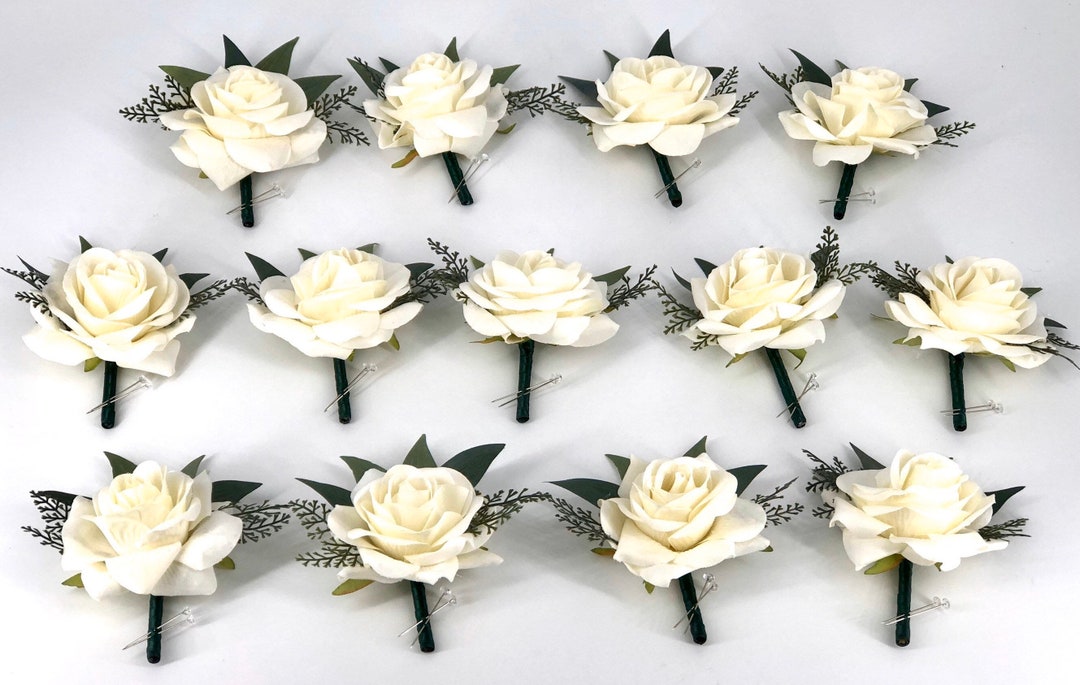 1 Silk Rose Boutonnière, White Rose Boutonnière, White Boutonnière ...