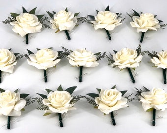 1 Silk Rose Boutonnière, White Rose Boutonnière, White Boutonnière, Cream Boutonnière, Boho Boutonnière, Greenery Boutonnière, Blush Rose, B