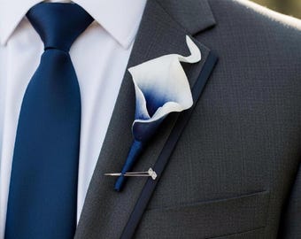Navy Blue Calla Lily Bouquet: Real Touch Bridal Flowers