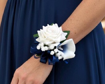 navy blue prom dress corsage Navy Blue Rose Corsage & Boutonniere Set: Prom Flowers With Jewel