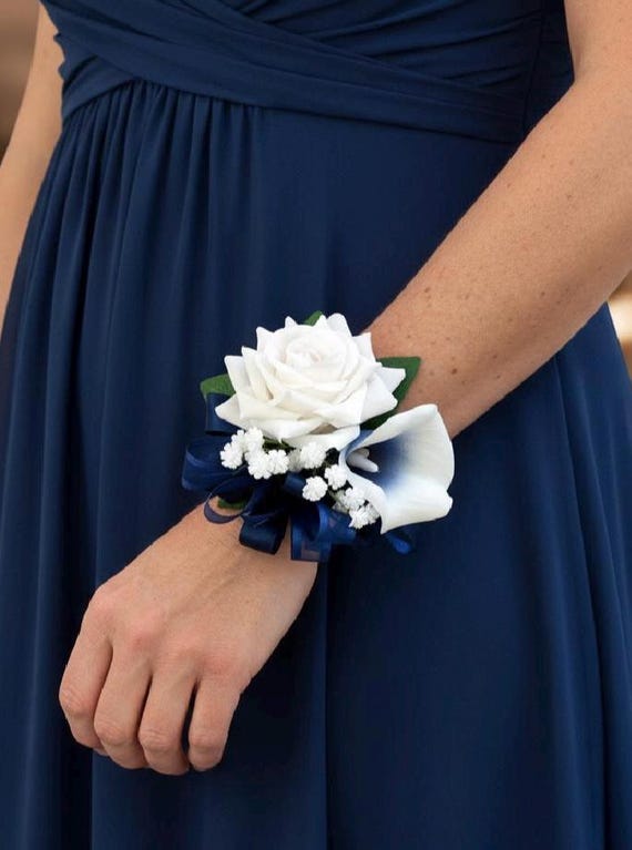 corsage for navy blue dress and White and Boutonniere in West St. Paul, MN quality materials are sure to last Navy Blue Calla Lily Wrist