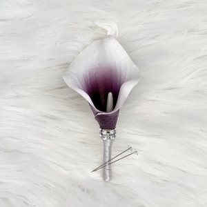 Purple Calla Lily Boutonniere, Real Touch Calla Lily Boutonniere, Plum Calla Lily Boutonniere, Grooms Boutonniere, Plum Boutonnière, Lily