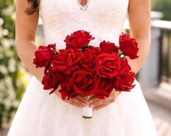 Real Touch Red Rose Bouquet: Faux Wedding Flowers