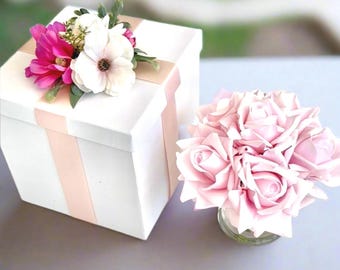 Real Touch Rose Gift Box: Soft Pink Floral Arrangement