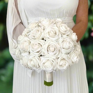 High Quality Ivory Rose Bouquet, Ivory Bridal Bouquet, Cream Rose Bouquet, Ivory Wedding Flowers, Real Touch Bouquet, White Rose Wedding
