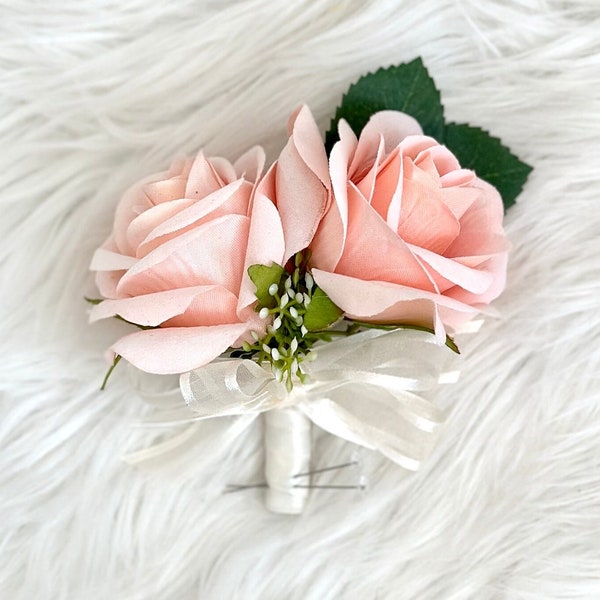 Blush Rose Corsage, Pink Silk Rose Pin Corsage, White Rose Corsage, Mother Corsage, Blush Corsage, Lapel Corsage, Flower Pin, Ivory Corsage