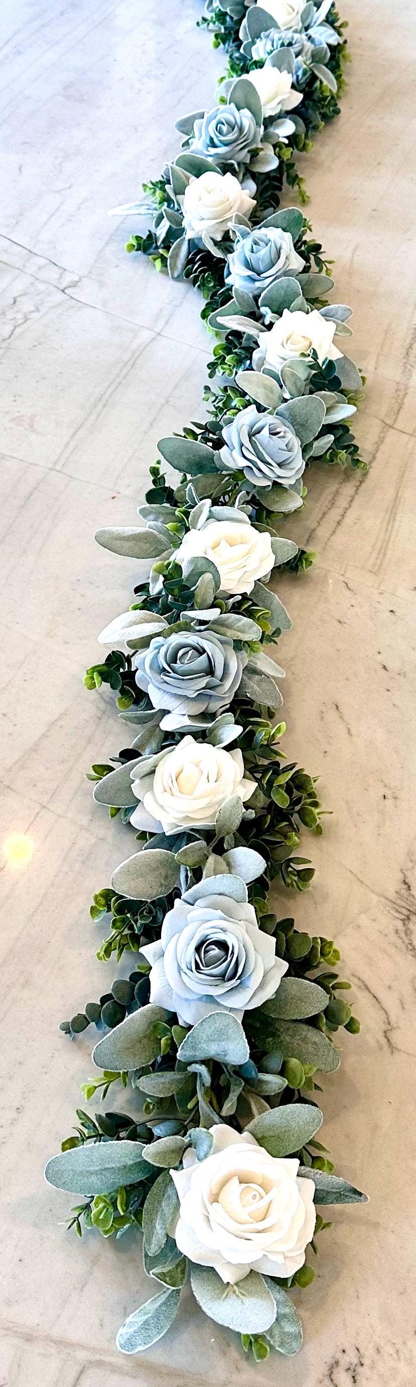 Der Rose 2Pcs Artificial Eucalyptus Flower Garland With Fake Rose Flower Vine Seeded Eucalyptus Leaves Greenery Garland Wedding Table Runner Backdrop Part - View #6