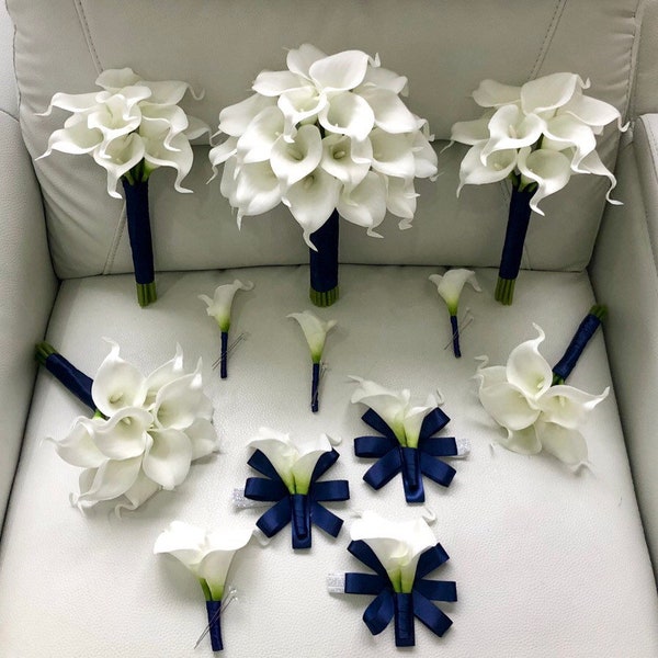 Pricing In Description White Calla Lily Bouquet, Navy Blue Calla Lily Bouquet, Real Touch Calla Lily Bouquet, White Bouquet, Navy Bouquet,