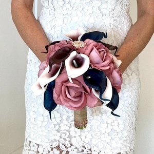 Dusty Rose Bouquet, Burgundy Bouquet, Rose Gold Bouquet, Calla Lily Bouquet, Mauve Bouquet, Burgundy and Navy Bouquet, Rose Gold Brooch Bouq