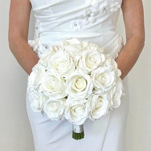 Ivory Rose Wedding Flowers, Ivory Rose Bouquet, Ivory Boutonnière, Bouquet, Artificial Wedding Bouquet, Ivory Rose Bouquet,