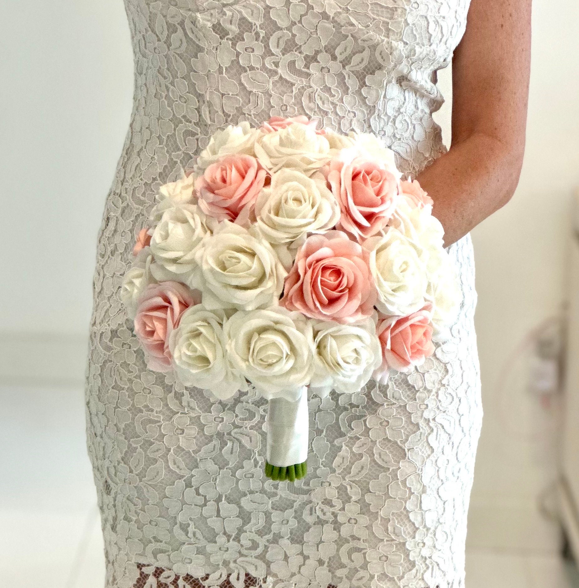 WEDDING BOUQUET Of Ivory Rose, Astromeria, And Lisanthus Silk Flowers - View #8