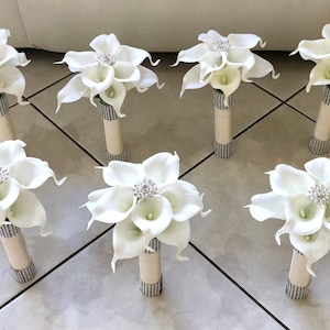 1 White Calla Lily Bouquet, Cream Calla Lily Bouquet, White Lily Bouquet, Brooch Bouquet, Bling Bouquet, Calla Lily Bridesmaid Bouquet, Whit