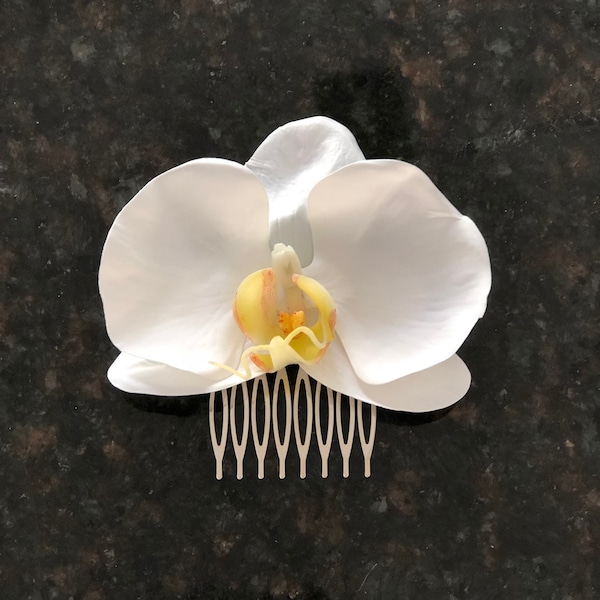 White Orchid Hair Comb, Real Touch Orchid Hair Comb, White Orchid Hair Clip, Orchid Hair Comb, White Orchid Hairpiece, Wedding Hair Comb, Or