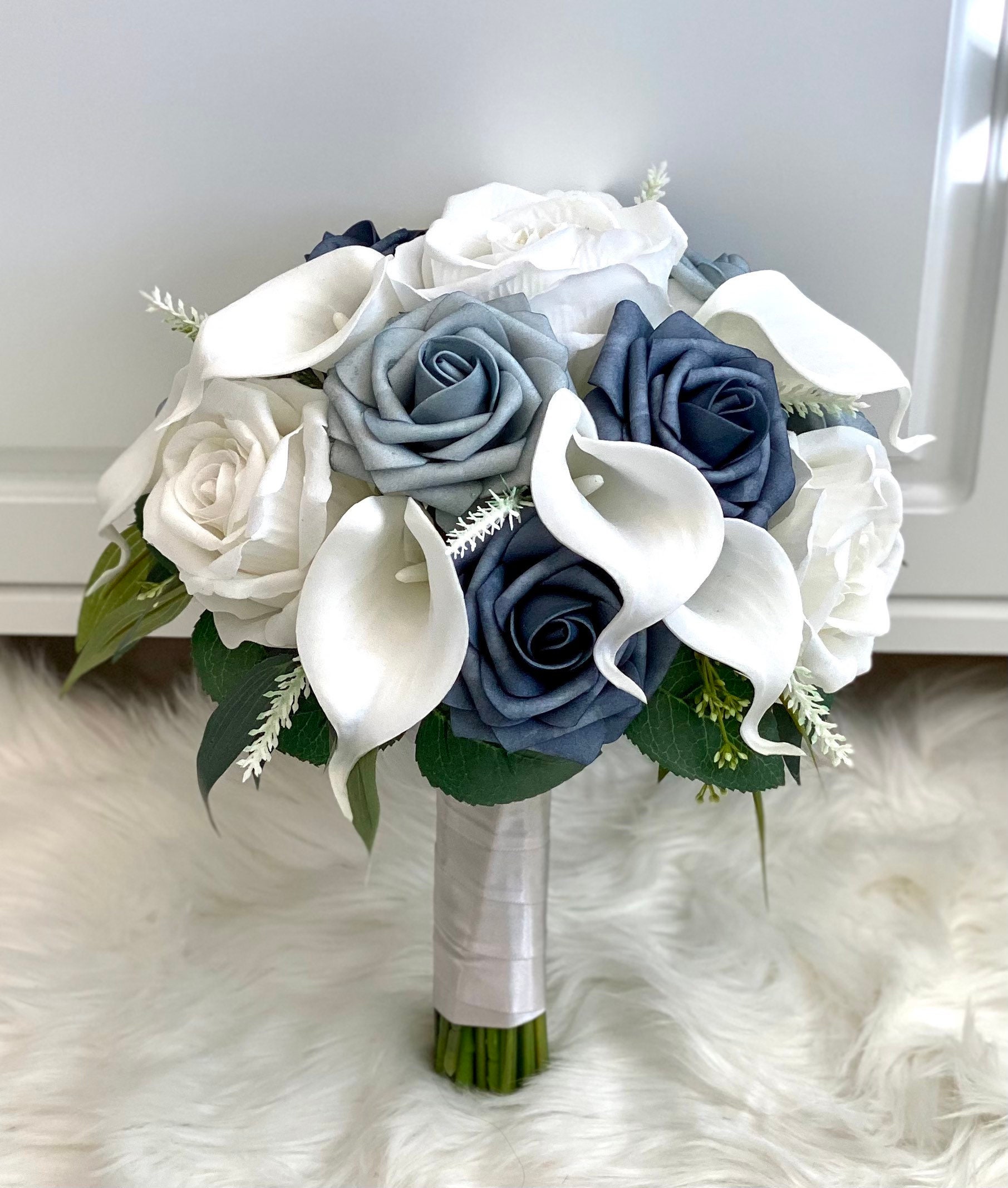 1 Dusty Blue Bouquet Steel Blue Bouquet Blue Rose Bouquet Etsy