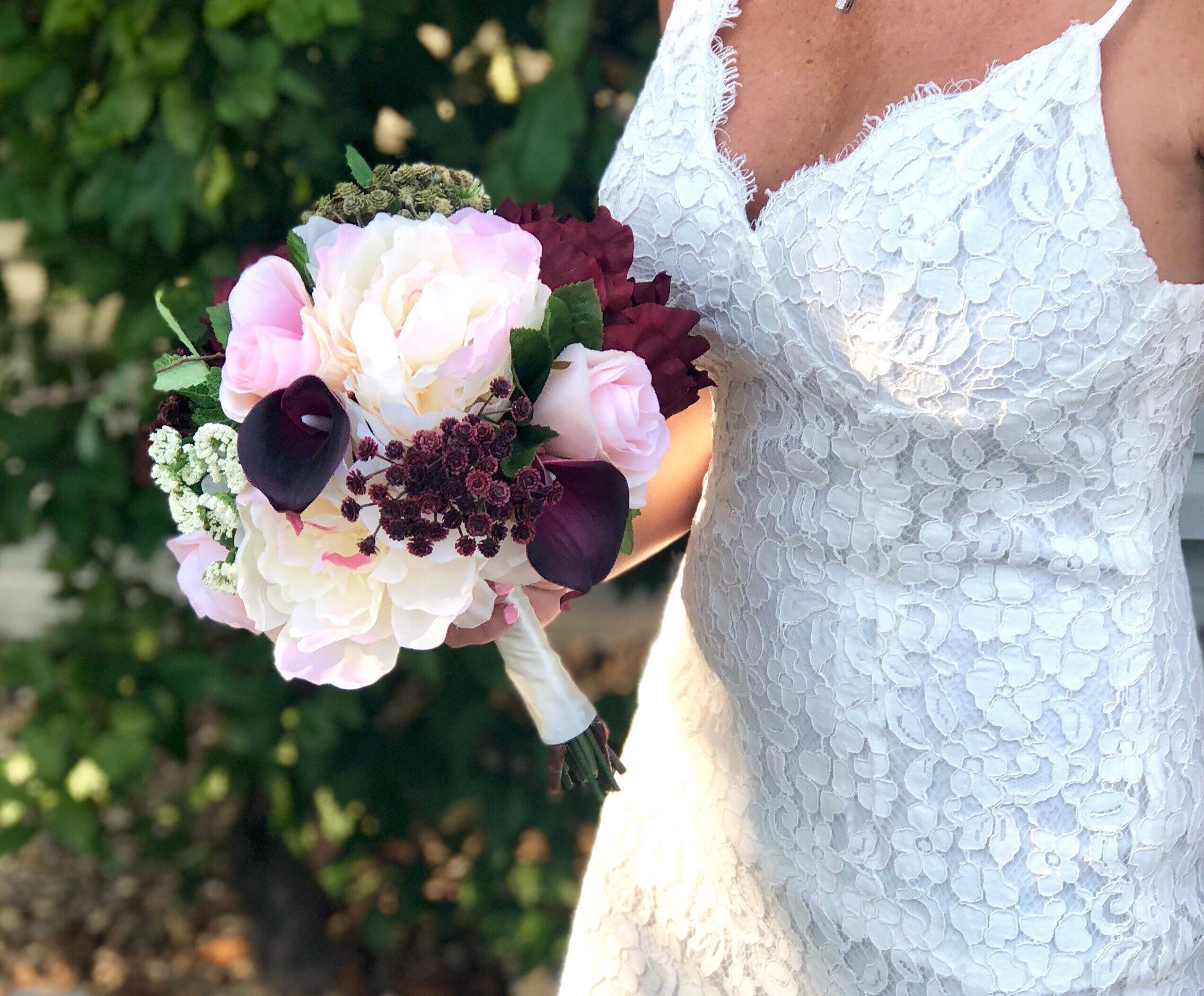 Burgundy And Blush Bouquet Peony Bouquet Marsala Bouquet Etsy