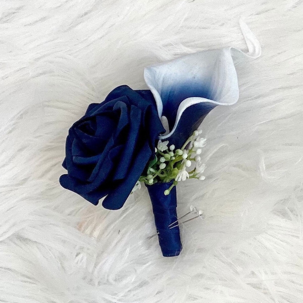 1 Navy Blue Rose Boutonniere, Blue Rose Boutonniere, Light Blue Boutonniere, Grooms Boutonniere, Groomsman Boutonnière, Picasso Navy Bout