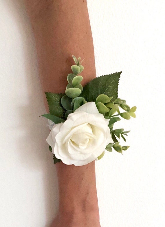 White Rose Corsage White Real Touch Rose Wrist Corsage Real Etsy