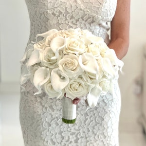 Ivory Bouquet, Ivory Bridal Bouquet, Cream Rose Bouquet, Calla Lily Bouquet, White Bouquet, White Lily Bouquet, White Rose Bouquet,