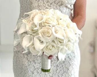 Ivory Bouquet, Ivory Bridal Bouquet, Cream Rose Bouquet, Calla Lily Bouquet, White Bouquet, White Lily Bouquet, White Rose Bouquet,